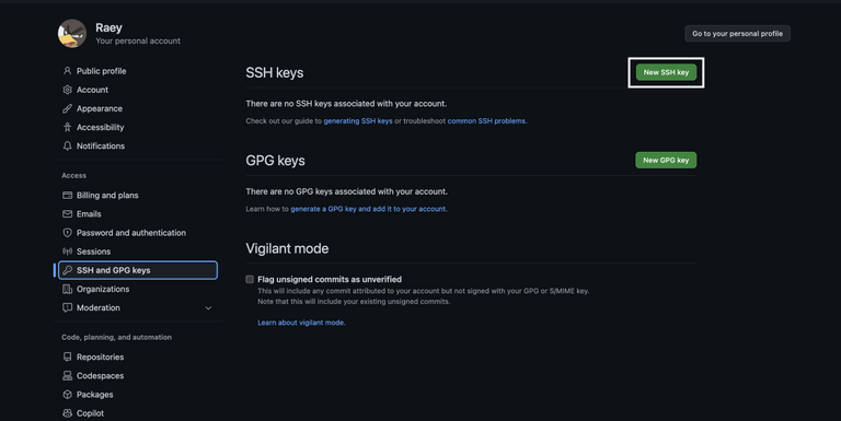 Add ssh key to github